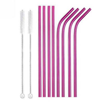 8 vnt. Daugkartinio naudojimo geriamasis šiaudelis Metalinių šiaudelių valiklis 304 Nerūdijančio plieno šiaudelių rinkinys Tiesiai išlenktas Ekologiškas gėrimų šiaudelis