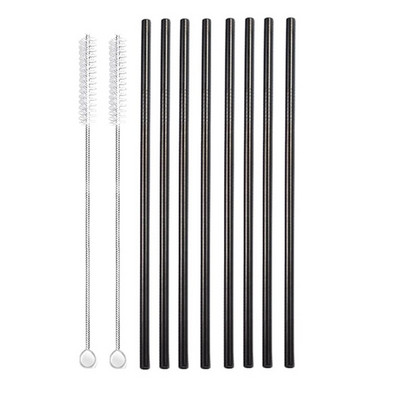 8 vnt. Daugkartinio naudojimo geriamasis šiaudelis Metalinių šiaudelių valiklis 304 Nerūdijančio plieno šiaudelių rinkinys Tiesiai išlenktas Ekologiškas gėrimų šiaudelis