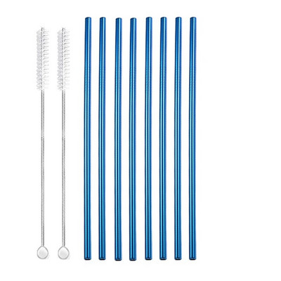 8 vnt. Daugkartinio naudojimo geriamasis šiaudelis Metalinių šiaudelių valiklis 304 Nerūdijančio plieno šiaudelių rinkinys Tiesiai išlenktas Ekologiškas gėrimų šiaudelis