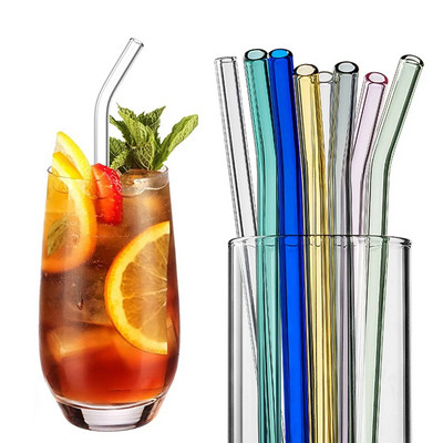 4 бр. 20 см стъклени сламки за многократна употреба Цветни стъклени сламки за напитки Екологични коктейлни сламки за сок Барови съдове