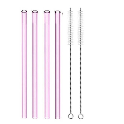 4 vnt. 20 cm daugkartinio naudojimo stikliniai šiaudeliai gėrimui Spalvingi stikliniai šiaudeliai gėrimams Sultys Ekologiški kokteilių šiaudeliai Baro gėrimai