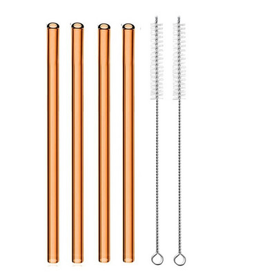 4 vnt. 20 cm daugkartinio naudojimo stikliniai šiaudeliai gėrimui Spalvingi stikliniai šiaudeliai gėrimams Sultys Ekologiški kokteilių šiaudeliai Baro gėrimai