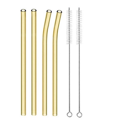 4 vnt. 20 cm daugkartinio naudojimo stikliniai šiaudeliai gėrimui Spalvingi stikliniai šiaudeliai gėrimams Sultys Ekologiški kokteilių šiaudeliai Baro gėrimai