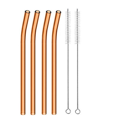 4 vnt. 20 cm daugkartinio naudojimo stikliniai šiaudeliai gėrimui Spalvingi stikliniai šiaudeliai gėrimams Sultys Ekologiški kokteilių šiaudeliai Baro gėrimai