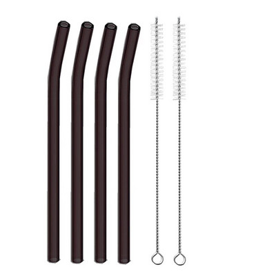 4 vnt. 20 cm daugkartinio naudojimo stikliniai šiaudeliai gėrimui Spalvingi stikliniai šiaudeliai gėrimams Sultys Ekologiški kokteilių šiaudeliai Baro gėrimai