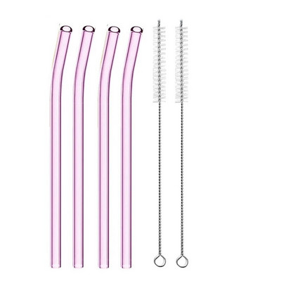 4 vnt. 20 cm daugkartinio naudojimo stikliniai šiaudeliai gėrimui Spalvingi stikliniai šiaudeliai gėrimams Sultys Ekologiški kokteilių šiaudeliai Baro gėrimai