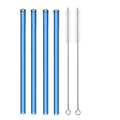 4 vnt. 20 cm daugkartinio naudojimo stikliniai šiaudeliai gėrimui Spalvingi stikliniai šiaudeliai gėrimams Sultys Ekologiški kokteilių šiaudeliai Baro gėrimai