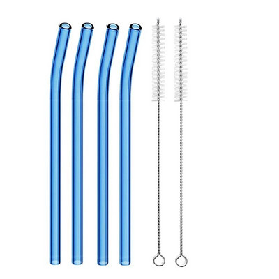 4 vnt. 20 cm daugkartinio naudojimo stikliniai šiaudeliai gėrimui Spalvingi stikliniai šiaudeliai gėrimams Sultys Ekologiški kokteilių šiaudeliai Baro gėrimai