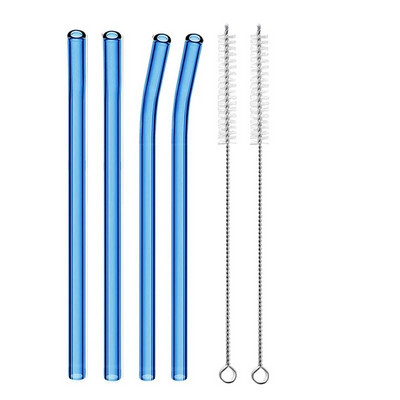 4 vnt. 20 cm daugkartinio naudojimo stikliniai šiaudeliai gėrimui Spalvingi stikliniai šiaudeliai gėrimams Sultys Ekologiški kokteilių šiaudeliai Baro gėrimai