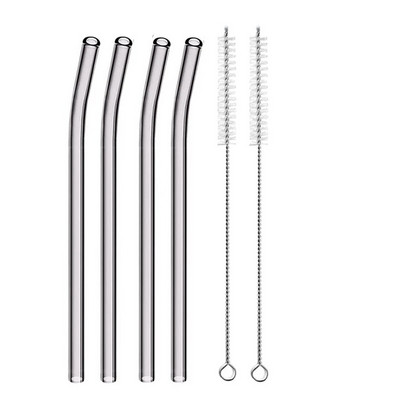 4 vnt. 20 cm daugkartinio naudojimo stikliniai šiaudeliai gėrimui Spalvingi stikliniai šiaudeliai gėrimams Sultys Ekologiški kokteilių šiaudeliai Baro gėrimai