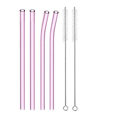 4 vnt. 20 cm daugkartinio naudojimo stikliniai šiaudeliai gėrimui Spalvingi stikliniai šiaudeliai gėrimams Sultys Ekologiški kokteilių šiaudeliai Baro gėrimai