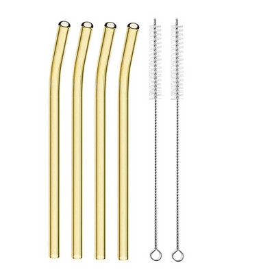 4 vnt. 20 cm daugkartinio naudojimo stikliniai šiaudeliai gėrimui Spalvingi stikliniai šiaudeliai gėrimams Sultys Ekologiški kokteilių šiaudeliai Baro gėrimai