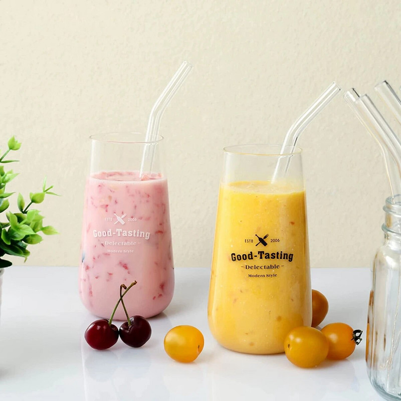 4 vnt. 20 cm daugkartinio naudojimo stikliniai šiaudeliai gėrimui Spalvingi stikliniai šiaudeliai gėrimams Sultys Ekologiški kokteilių šiaudeliai Baro gėrimai