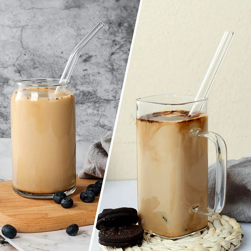 4 vnt. 20 cm daugkartinio naudojimo stikliniai šiaudeliai gėrimui Spalvingi stikliniai šiaudeliai gėrimams Sultys Ekologiški kokteilių šiaudeliai Baro gėrimai