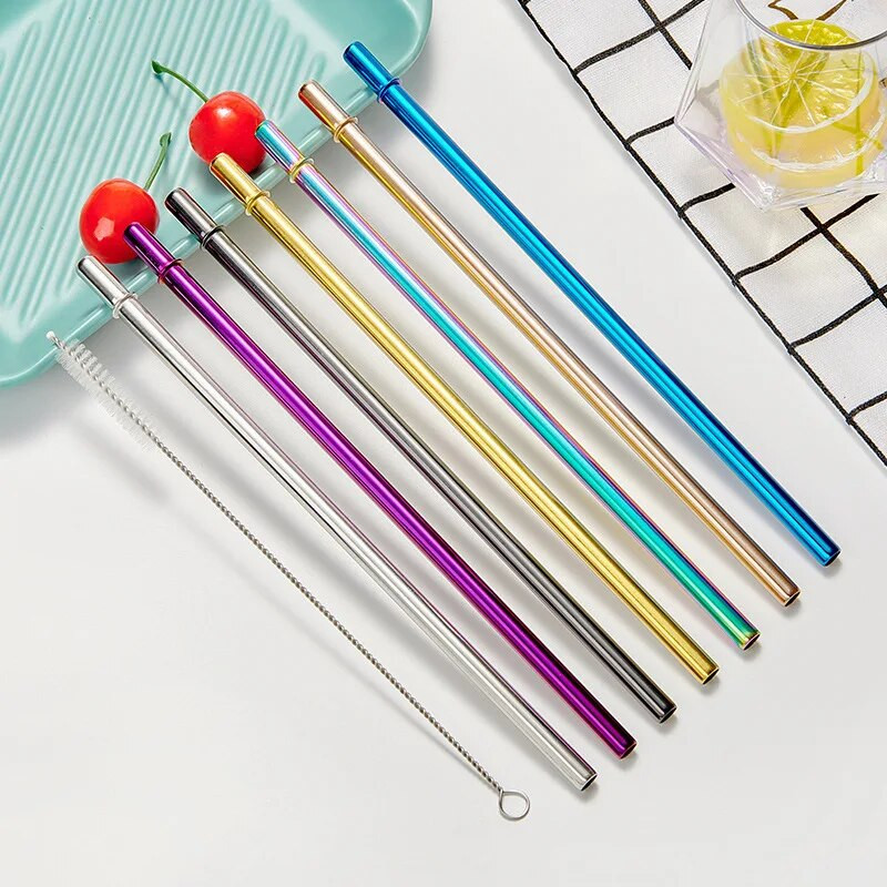 5 buc Pai de băut Cerc 8mm 22cm Paie din oțel inoxidabil Lapte Ceai Suc Paie pentru băuturi