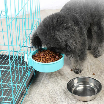 Αφαιρούμενο μπολ με κλουβί για κατοικίδια από ανοξείδωτο ατσάλι Κρεμαστό κοτέτσι Μεγάλη τροφοδοσία νερού για σκύλους γάτες κουνέλια