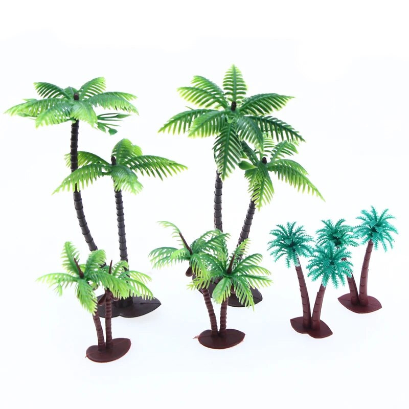 5 tk Mini plastikust kookospalmipuud miniatuursed taimepotid bonsai käsitöö akvaariumi mikromaastiku kaunistusega liivalaua maastikumudel