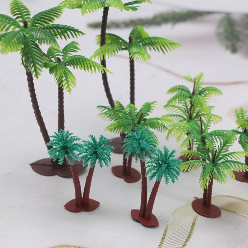 5 tk Mini plastikust kookospalmipuud miniatuursed taimepotid bonsai käsitöö akvaariumi mikromaastiku kaunistusega liivalaua maastikumudel