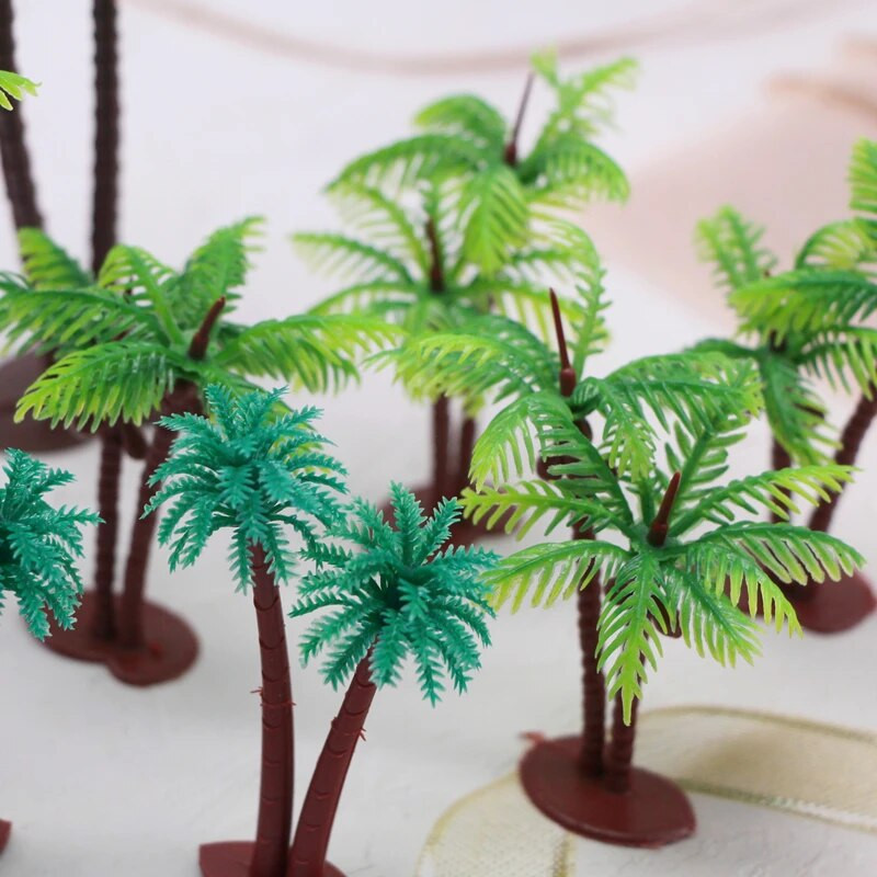5 tk Mini plastikust kookospalmipuud miniatuursed taimepotid bonsai käsitöö akvaariumi mikromaastiku kaunistusega liivalaua maastikumudel
