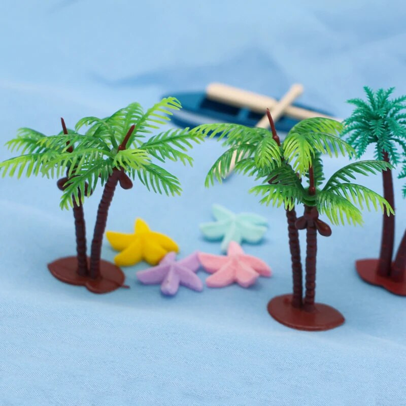 5 tk Mini plastikust kookospalmipuud miniatuursed taimepotid bonsai käsitöö akvaariumi mikromaastiku kaunistusega liivalaua maastikumudel
