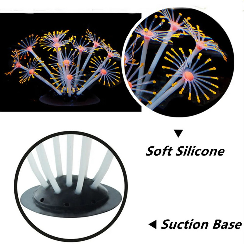 1 buc din silicon strălucitor pentru rezervor de pește artificiale pentru acvariu, plante de corali, ornament pentru animale de companie subacvatice, accesorii pentru animale de companie, decorare