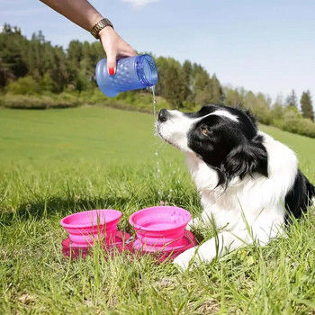 Travel Dog Diner Set Сгъваеми купи за кучета Вода, преносима храна за домашни любимци Хранене на котка Купа, сгъваема разширяема чаша