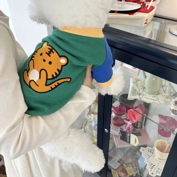 Дрехи за домашни кучета със сладък животински принт Зимна нова долна риза Теди Топъл пуловер Дрехи за шнауцер с два крака Ежедневни дрехи за кучета