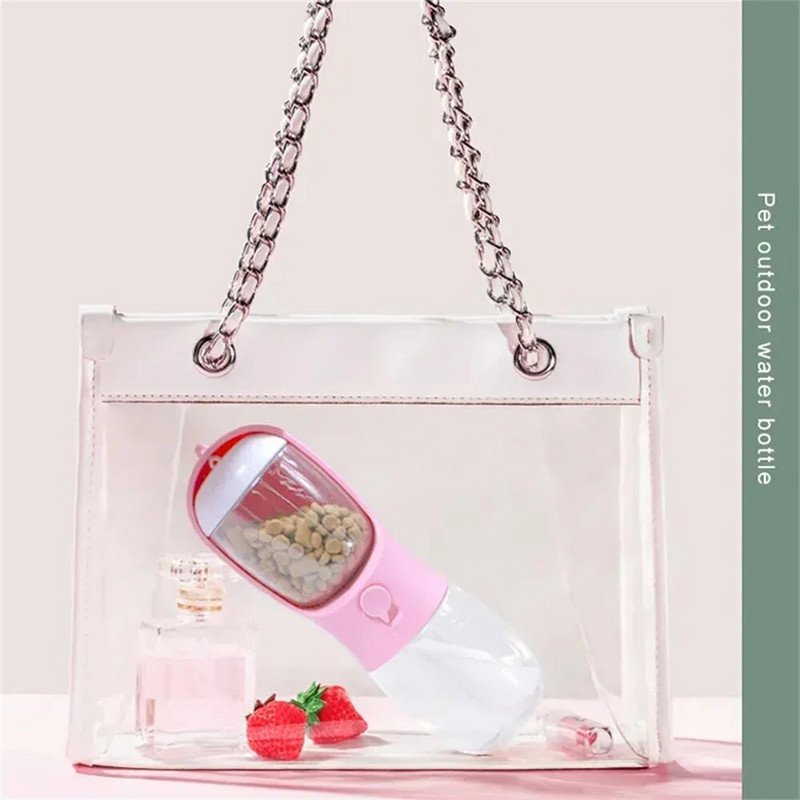 2 в 1 Преносима бутилка за чаша за вода за кучета, котки и домашни любимци с хранителен материал с дозатор за храна