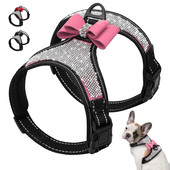 Šviesą atspindintys šunų diržai Nailonas Pitbull Mopsas Mažiems Vidutiniams Šunims Petnešos Liemenės Bling Kalnų krištolas Bowknot Šunų Priedai Naminių gyvūnėlių reikmenys