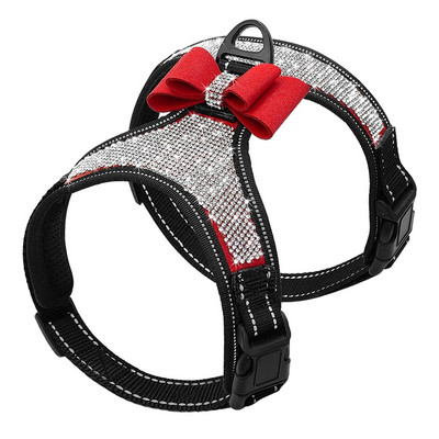 Šviesą atspindintys šunų diržai Nailonas Pitbull Mopsas Mažiems Vidutiniams Šunims Petnešos Liemenės Bling Kalnų krištolas Bowknot Šunų Priedai Naminių gyvūnėlių reikmenys