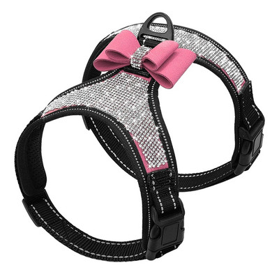 Šviesą atspindintys šunų diržai Nailonas Pitbull Mopsas Mažiems Vidutiniams Šunims Petnešos Liemenės Bling Kalnų krištolas Bowknot Šunų Priedai Naminių gyvūnėlių reikmenys