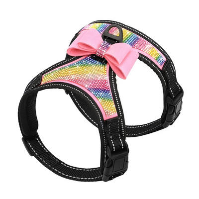 Šviesą atspindintys šunų diržai Nailonas Pitbull Mopsas Mažiems Vidutiniams Šunims Petnešos Liemenės Bling Kalnų krištolas Bowknot Šunų Priedai Naminių gyvūnėlių reikmenys