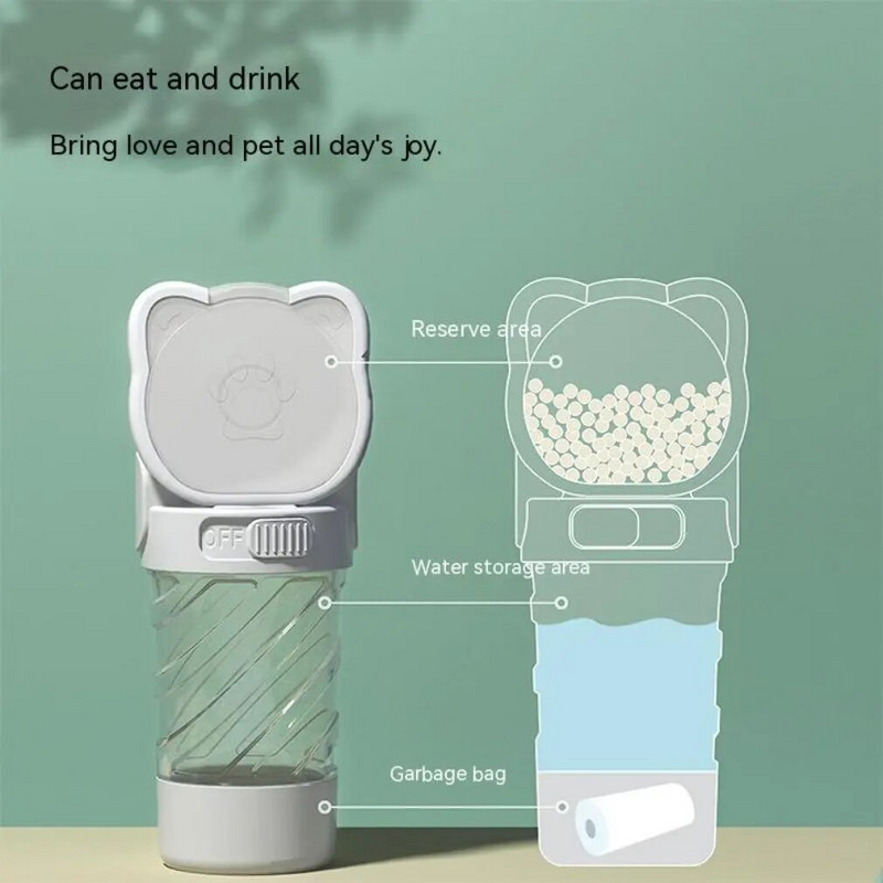 Pārnēsājama suņu izbraukuma ūdens pudele, mājdzīvnieku dzeramā pudele, barošanas pārtikas atkritumu maiss, daudzfunkcionāla krūze, pastaigu 240 g pārtikas dzērienu krūze