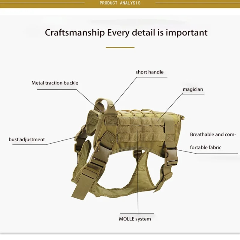 Taktikai katonai hám nagy méretű kutyákhoz, kötéllel fényvisszaverő kutyahám nyéllel Labrador retriever mellkasi ruhák