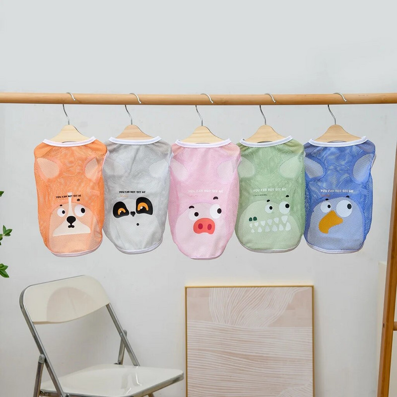 Drabužiai šunims pavasario/vasaros vėsūs tinkliniai dėklai, palyginti su Bear Golden Hair Keji ploni, kvėpuojantys animacinių filmų spausdinimo dėklai XS-6XL