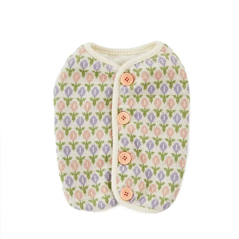 Rudens žiemos šuniuko liemenė megzta mažų gėlių liemenė mažo šuns šiltas megztinis Ins Wind Cat Dvikojų naminių drabužių kostiumas