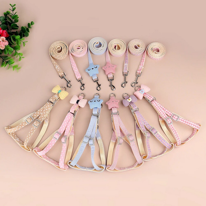 Kis kutyahám póráz szett Aranyos macska kiskutya pöttyös hám mellény mellkasi pánt cica kisállat hám állítható kutyákhoz macskák kiegészítők