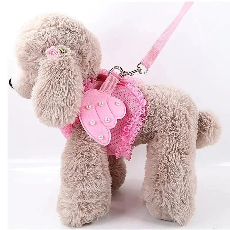 Angel Pet Dog Lese Dantela Mesh Ham Ham Perle Aripa Harnas Reglabil pentru Caini Mici Pisici Accesorii pentru Animale de companie