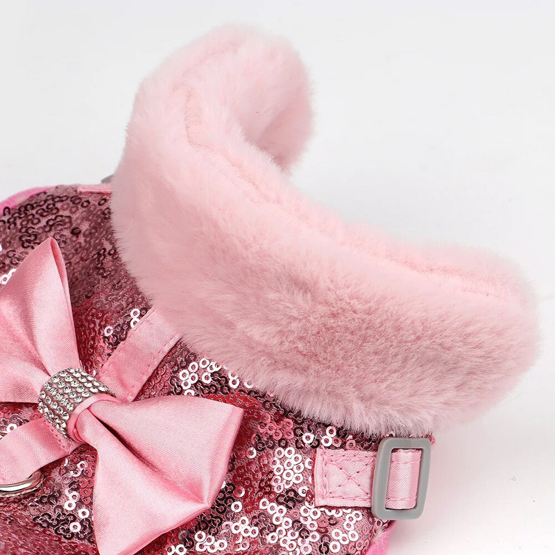 Mīkstas, siltas suņu zirglietas, mazākais komplekts Cute Bowknot kucēnu kaķu zirglietas Veste Bling sequins zirglietas 5 pēdu svins maziem un vidējiem suņiem kaķiem