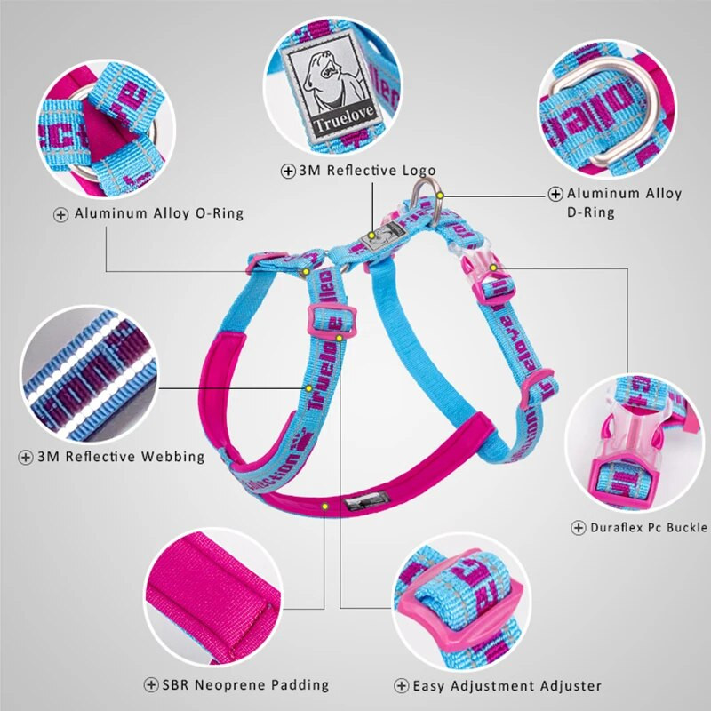 „Truelove“ šunų diržai, šviesą atspindintys be traukimo, taktiniai karinio mokymo dizaino neopreno paminkštinimai, patogus tinklelis, reguliuojamas TLH6371