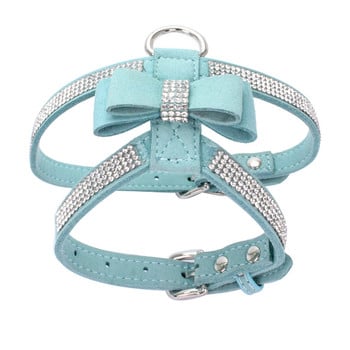 Pet Cat Dog Petpy Velvet Δερμάτινο Γιλέκο λουρί με Rhinestone Bling Blink Butterfly Bow Fashion Αξεσουάρ για κατοικίδια