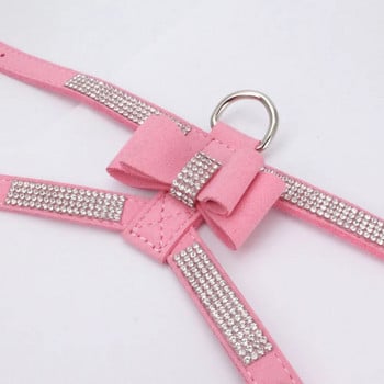 Pet Cat Dog Petpy Velvet Δερμάτινο Γιλέκο λουρί με Rhinestone Bling Blink Butterfly Bow Fashion Αξεσουάρ για κατοικίδια