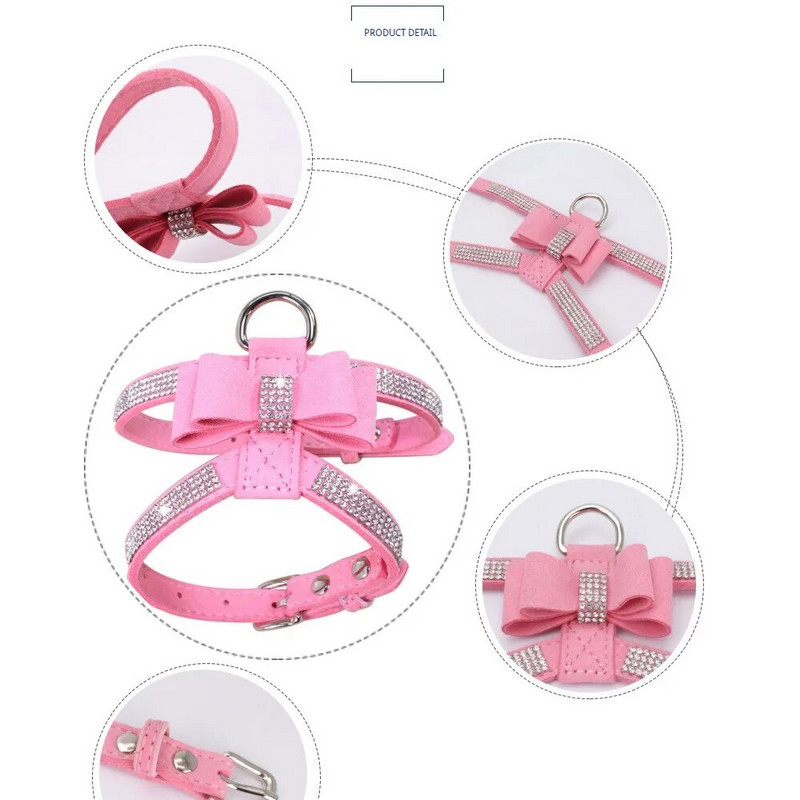 Animal de companie, pisica, câine, cățeluș, catifea, vestă din piele, ham cu strasuri Bling Blink Butterfly arc Moda accesorii pentru animale de companie