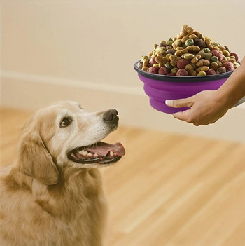 Сгъваема купа за кучета, сгъваема разширяема чиния за чаша за домашен любимец, котешка храна, вода, хранене, преносима купа за пътуване, безплатен карабинер