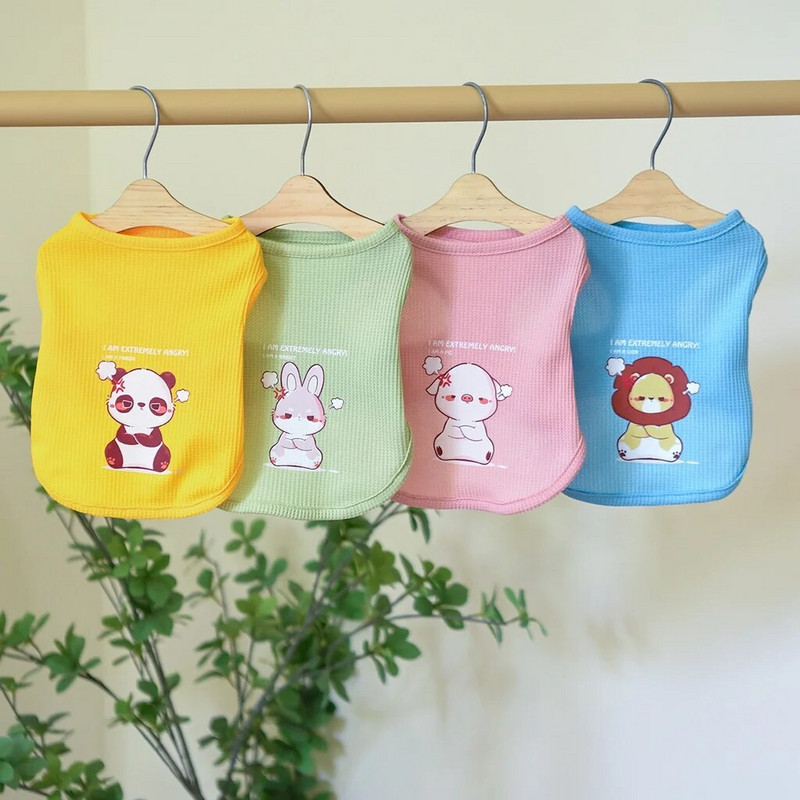 Kačių ir šunų vasariniai drabužiai naminiams gyvūnėliams vasarą Vėsūs ir kvėpuojantys vafliniai drabužiai šunims ir gyvūnėliams mielas spausdinimo viršelis