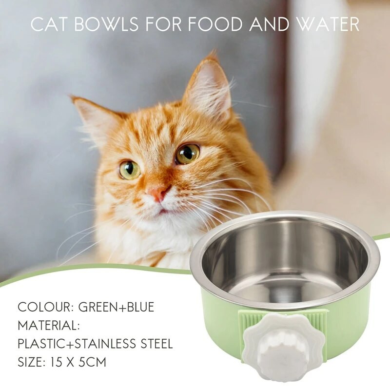 2 dalių dėžės dubuo šuniui, nuimamas nerūdijančio plieno naminių gyvūnėlių veislynas, pakabinamas maistas Vandens tiekimo dubuo narvelio puodukas su šaukštu