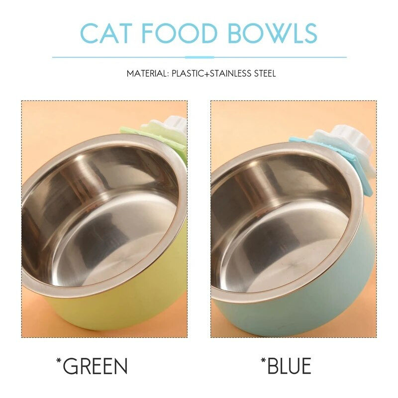 2 dalių dėžės dubuo šuniui, nuimamas nerūdijančio plieno naminių gyvūnėlių veislynas, pakabinamas maistas Vandens tiekimo dubuo narvelio puodukas su šaukštu