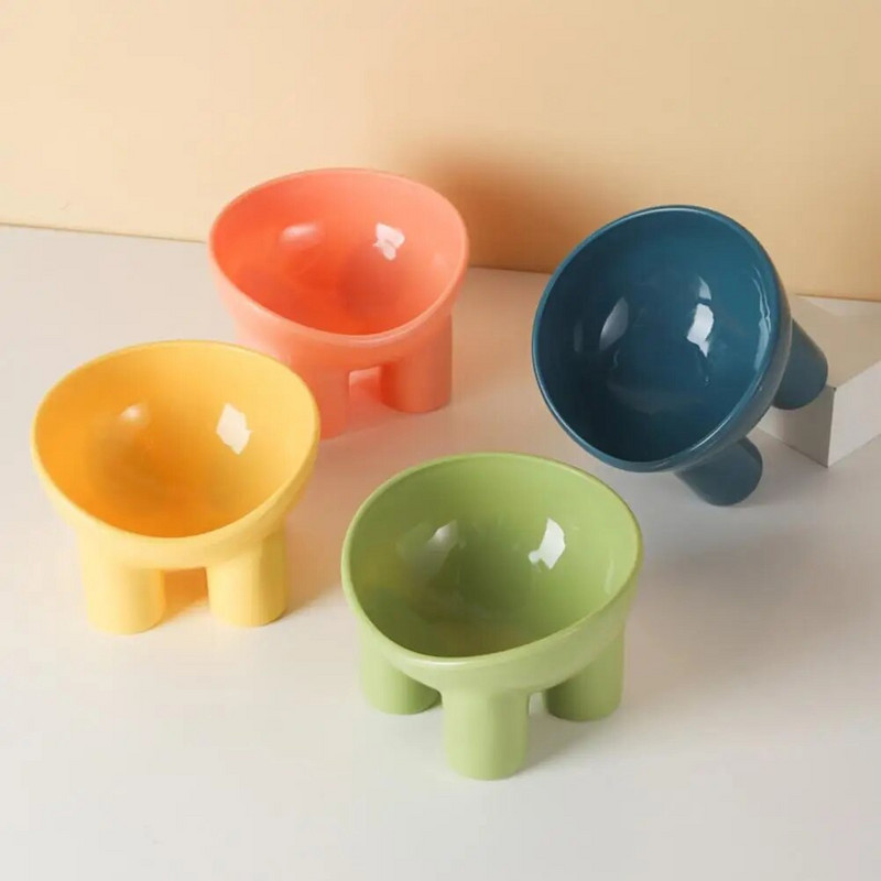 Kačių vandens dubuo Naudingas 4 spalvų kačių maisto dubuo kaklo apsauga Kačių šunų maitinimo puodelis Naminių gyvūnų reikmenys