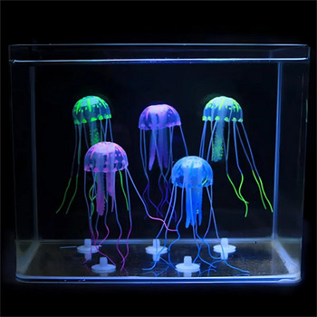1 бр. Изкуствена флуоресцентна декорация на аквариум с медузи Силиконова симулация на аквариум Пейзаж Озеленяване на аквариум със златни рибки