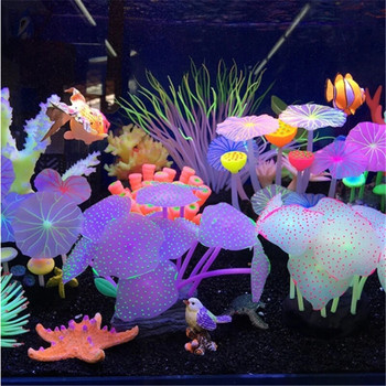Аквариуми Аксесоари Изкуствен коралов риф Светещи лотосови листа Гъба Светещи камъни Декорация на аквариум със смукал